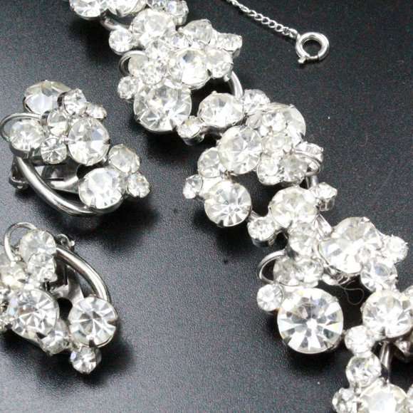 Juliana White Crystal Rhinestone Cluster Mint Bracelet Earrings Silver Tone SetC - Picture 8 of 10